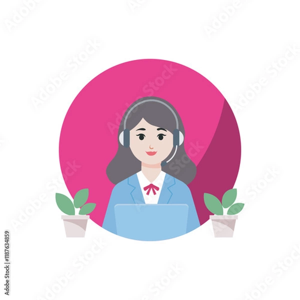 Obraz Call Center Woman Vector Illustration, Flat Design Character