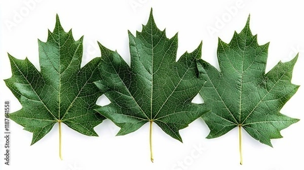 Obraz Three Green Maple Leaves on White: Nature Photography