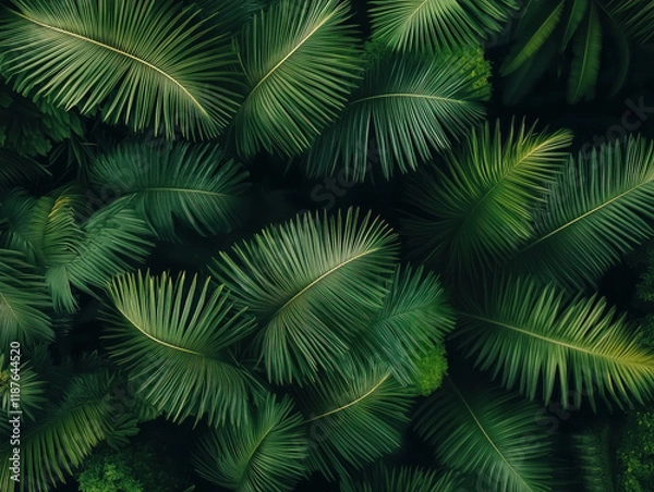 Fototapeta Lush Green Palm Leaves Texture - Tropical Nature Background for Eco-Friendly Designs