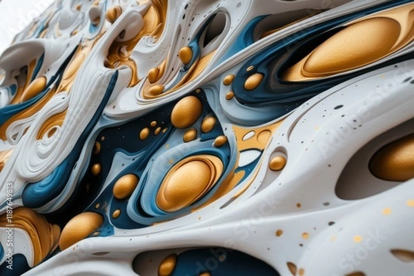 Fototapeta Abstract fluid art with gold and blue accents in swirling patterns