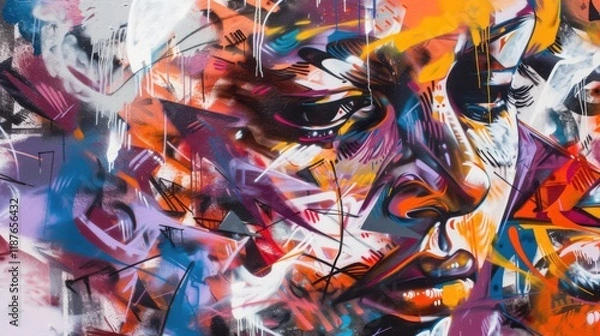 Fototapeta a burst of vibrant street art and cultural diversity, white space in the center of the page for text, bold and expressive hues against a backdrop of urban life