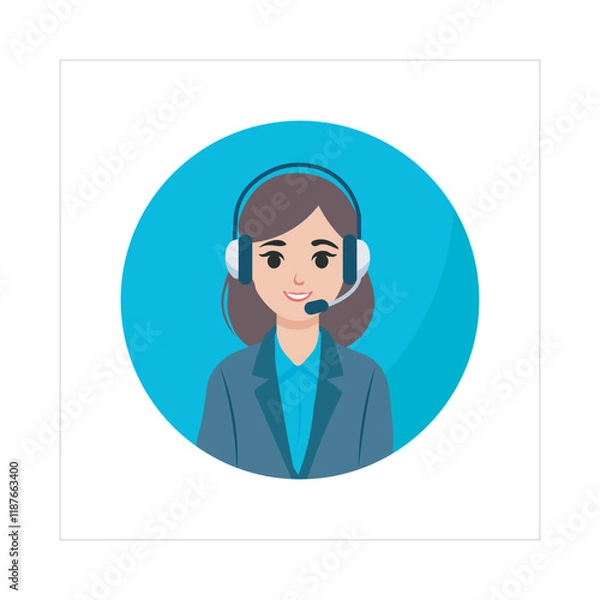 Obraz Call Center Woman Vector Illustration, Flat Design Character
