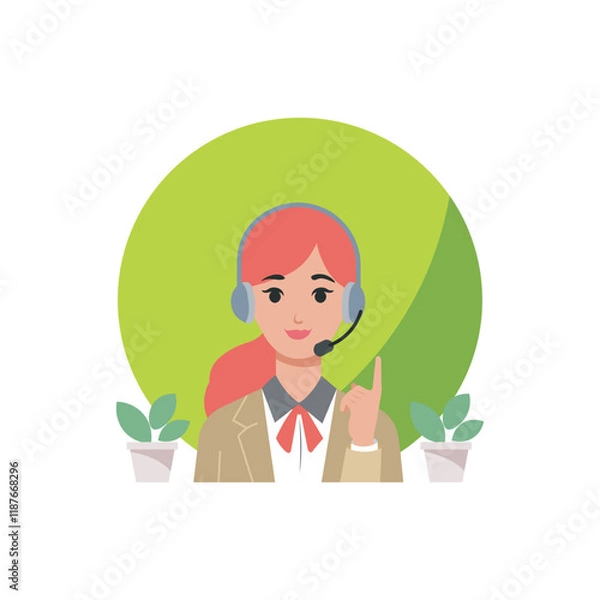 Obraz Call Center Woman Vector Illustration, Flat Design Character