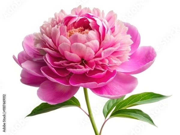 Fototapeta Pink Peony on White Background - Elegant Floral Image with Copy Space