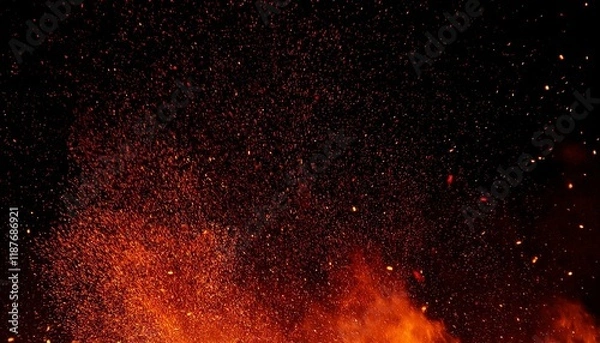 Fototapeta Fiery sparks dance against a dark backdrop, creating a dramatic and intense scene.