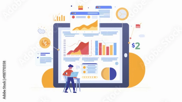 Fototapeta Analyzing Financial Data on Tablet with Digital Marketing Strategy. Concept Financial Analysis
