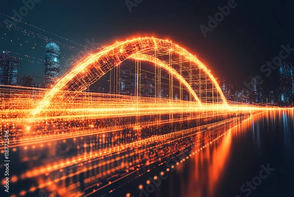 Fototapeta A glowing bridge of light crossing a digital void symbolizing trust. An abstract representation of understanding
