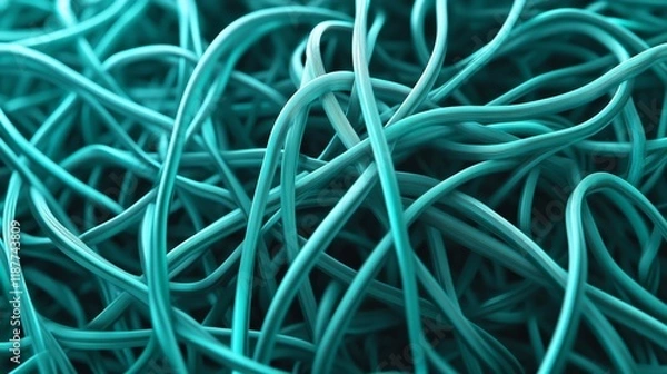Obraz A striking 3d illustration depicting a complex network of intersecting turquoise lines on a dark background, symbolizing a digital data connection or network architectur
