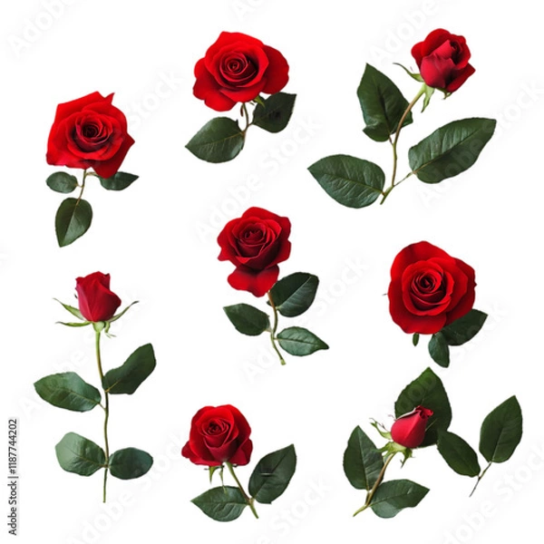 Fototapeta Red Rose vector set white background isolated 
