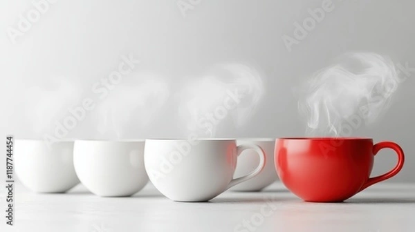 Fototapeta Red Cup Standing Out in a Row of White Cups