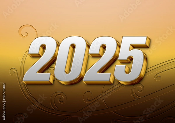 Obraz 3d Rendering Illustration of an artistic white golden 2025 design.
