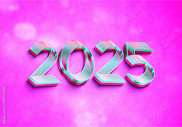 Obraz 3d Rendering illustration of a glowing cartoon 2025 design