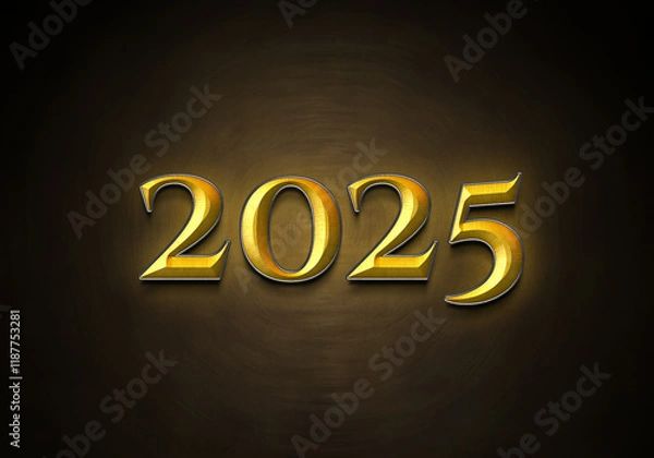 Obraz 3d Rendering Illustration of a bright golden 2025 design.