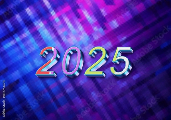 Obraz 3d Rendering illustration of a multicolored 2025 metal design