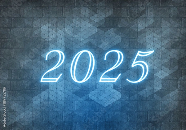 Obraz 3d Rendering illustration of a bright neon 2025 design
