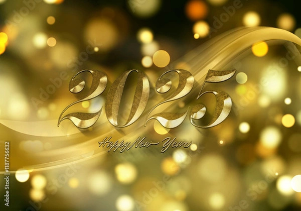Obraz 3d Rendering Illustration of a golden festive happy new year 2025 design.