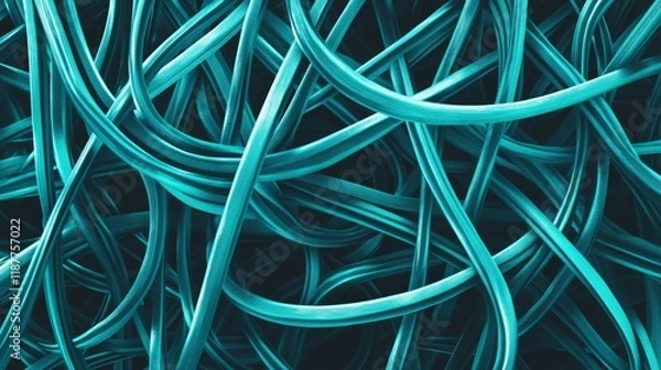 Obraz A striking 3d illustration depicting a complex network of intersecting turquoise lines on a dark background, symbolizing a digital data connection or network architectur