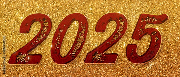 Obraz 3d Rendering Illustration of a red golden 2025 design.