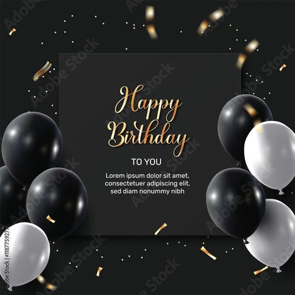 Obraz happy birthday background, realistic vector illustration with flying balloons and confetti