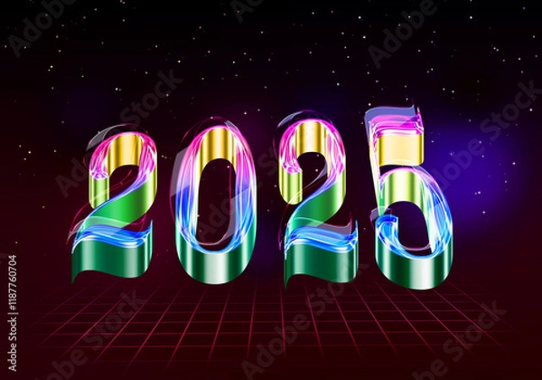 Obraz 3d Rendering illustration of a glowing retro 2025 design
