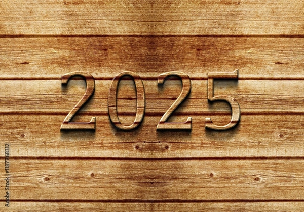 Obraz 3d rendering illustration of a wooden 2025 Sign
