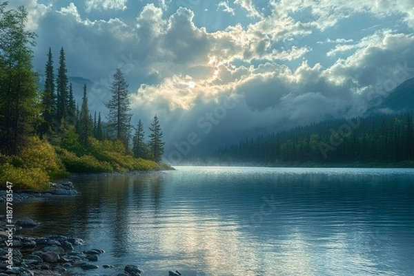 Fototapeta lake and mountains. Generative AI