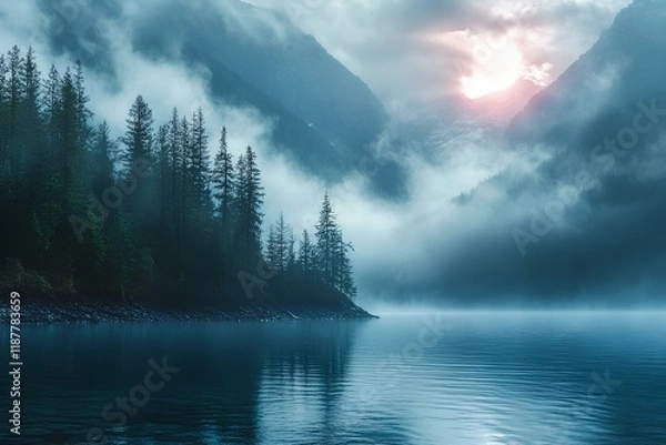 Fototapeta lake and mountains. Generative AI
