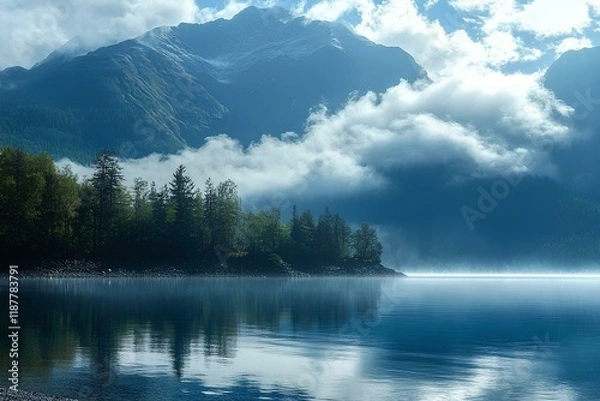 Fototapeta lake and mountains. Generative AI