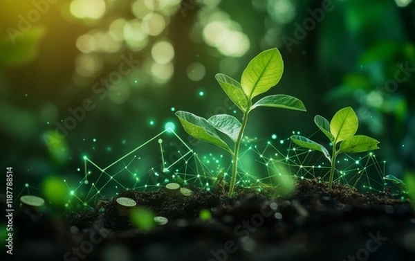 Fototapeta Growing plants with network connection.