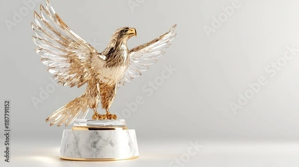 Obraz Golden Eagle Glass Sculpture on Marble Base: A Symbol of Freedom and Majesty