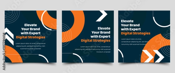 Fototapeta Square business background text social media post template design, featuring contemporary circle and line element