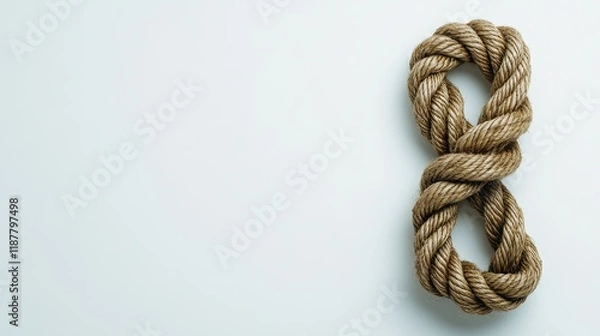 Fototapeta Close-up of nautical knot tied in a figure eight shape on light background