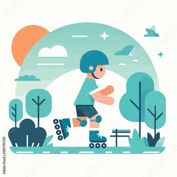 Fototapeta vector image of a small child playing on roller skates