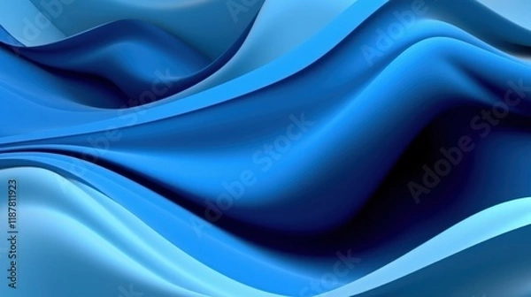 Fototapeta Abstract Blue Wave Background Design, Smooth Curves and flowing shades of Blue, Digital Art Wallpaper