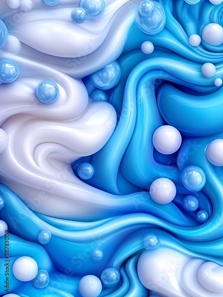 Obraz Swirling Blue Foam and Bubbles Abstract Background