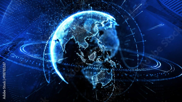Obraz 3d illustration of detailed virtual planet Earth. Technological digital globe world