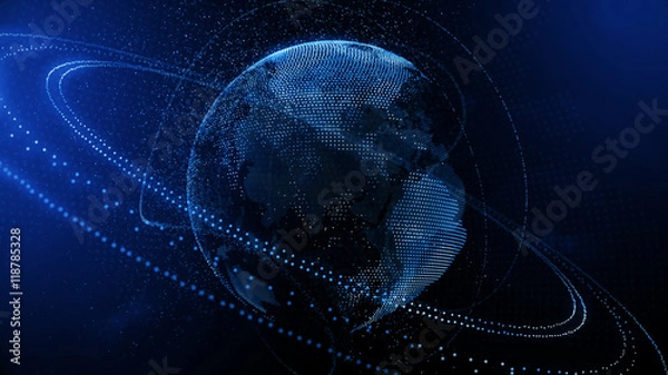 Obraz 3d illustration of detailed virtual planet Earth. Technological digital globe world