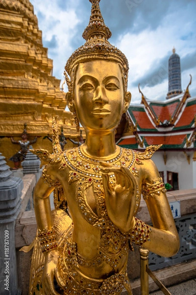 Obraz Golden Angle at Wat Phra Kaeo, Temple of the Emerald Buddha and the home of the Thai King. Wat Phra Kaeo is one of Bangkok's most famous tourist sites and it was built in 1782 at Bangkok, Thailand.