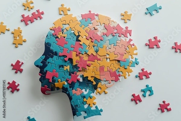 Obraz Understanding the Complexities of the Human Mind: A Jigsaw Puzzle Analogy for Mental Processes and Challenges.