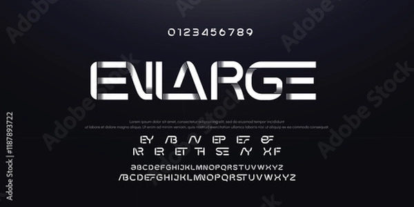 Fototapeta Design Modern abstract digital alphabet font. Minimal technology typography, Creative urban sport fashion futuristic font and with numbers. vector illustration.