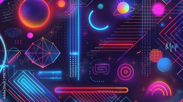 Fototapeta Geometric patterns with luminous neon lines --ar 16:9 --v 6 Job ID: 24a42943-5c84-473c-9961-85cc2c5c1411