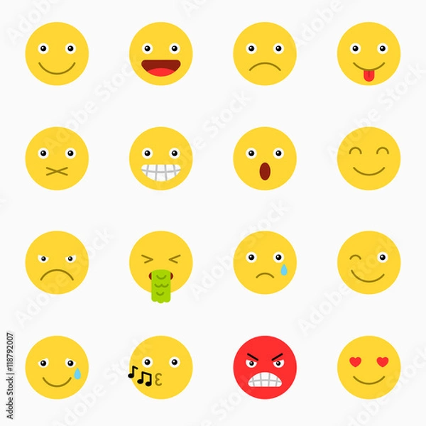 Fototapeta Emoticons set, yellow website emoticons, Emoji icons, Emoticons faces, Isolated emoticons on white background vector illustration