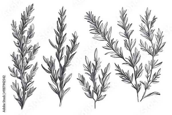 Fototapeta Set with fresh rosemary on white background