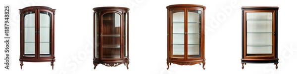 Fototapeta Elegant Vintage Mahogany Curio Cabinet with Intricate Carved Detailing for Luxurious Home Decor and Ornate Display of Collections Memorabilia or Treasured Artifacts