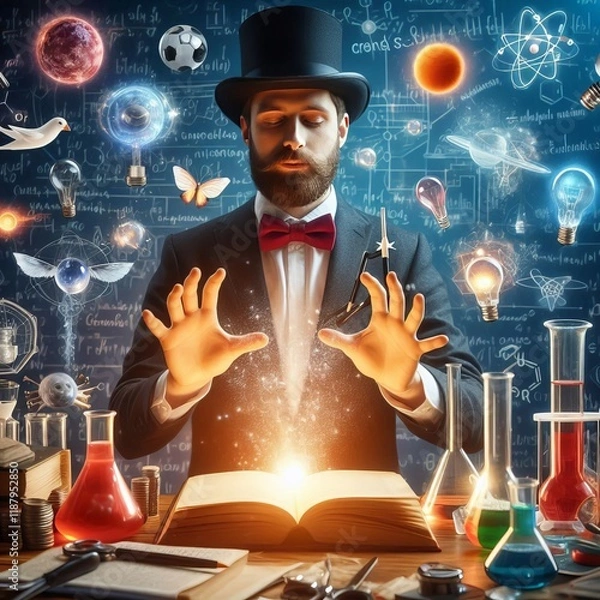 Fototapeta Magic Science Kit Combines magic tricks with scientific explanat