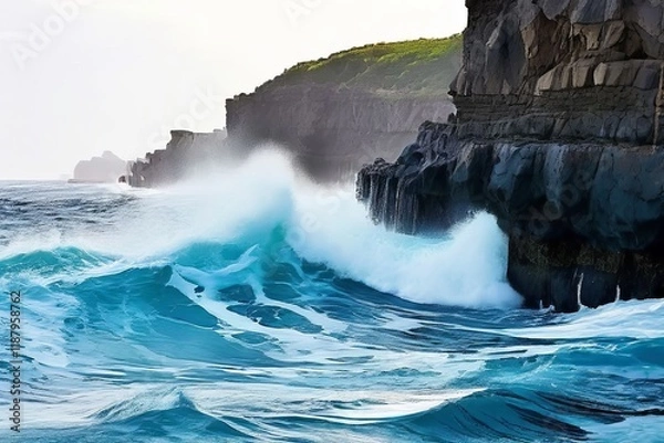 Obraz waves crashing against a rocky outcrop in the open ocean ecology