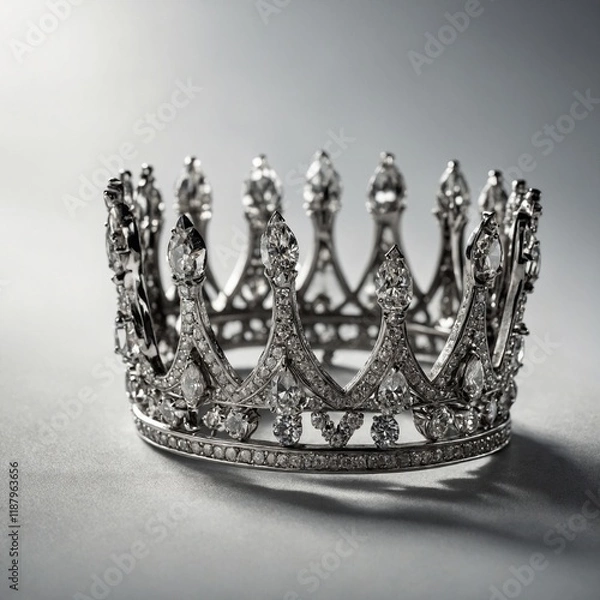 Fototapeta A sleek diamond crown with sharp angles, isolated on a clean white canvas.


