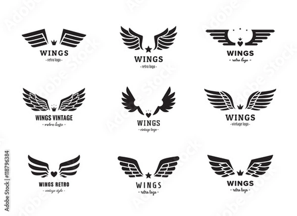 Obraz Wings silhouette logo vector set. Vintage design. Part one.