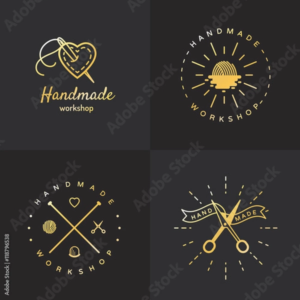 Obraz Gold handmade vintage hipster logo vector set. Part one.
