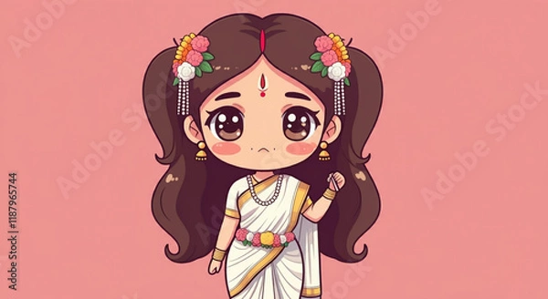 Fototapeta Chibi Saraswati Devi in a Playful Style